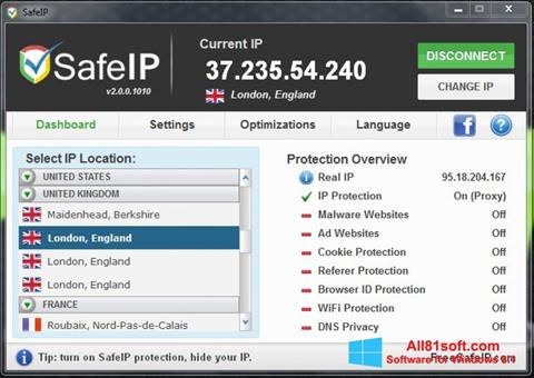 Captură de ecran SafeIP pentru Windows 8.1