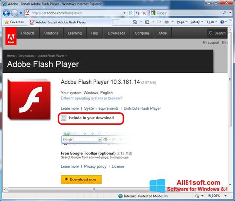 Captură de ecran Adobe Flash Player pentru Windows 8.1