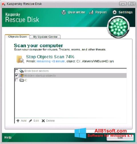 Captură de ecran Kaspersky Rescue Disk pentru Windows 8.1
