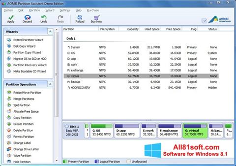 Captură de ecran AOMEI Partition Assistant pentru Windows 8.1