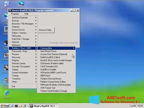 Captură de ecran Hirens Boot CD pentru Windows 8.1