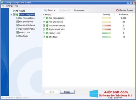 Captură de ecran Auslogics Registry Cleaner pentru Windows 8.1
