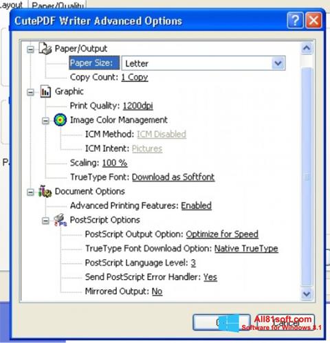 Captură de ecran CutePDF Writer pentru Windows 8.1