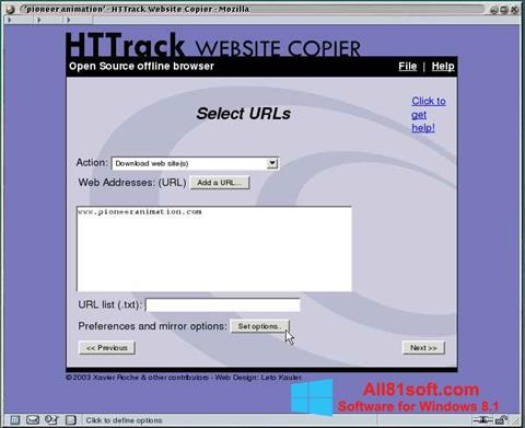 Captură de ecran HTTrack Website Copier pentru Windows 8.1