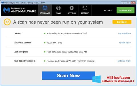 Captură de ecran Malwarebytes Anti-Malware Free pentru Windows 8.1