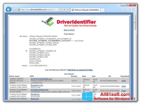 Captură de ecran Driver Identifier pentru Windows 8.1