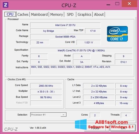 Captură de ecran CPU-Z pentru Windows 8.1