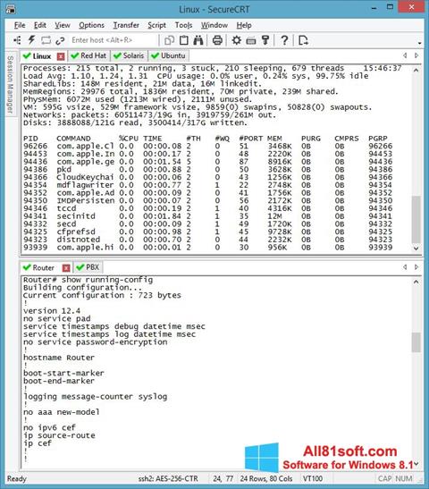 Captură de ecran SecureCRT pentru Windows 8.1