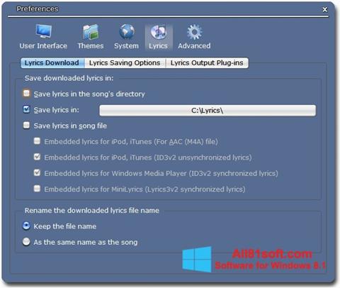 Captură de ecran Minilyrics pentru Windows 8.1