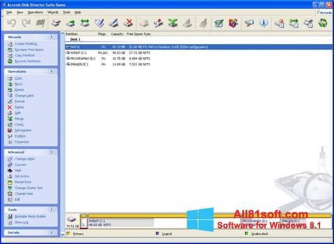 Captură de ecran Acronis Disk Director Suite pentru Windows 8.1