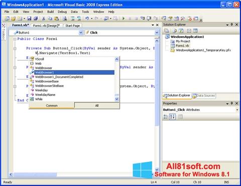 Captură de ecran Microsoft Visual Basic pentru Windows 8.1