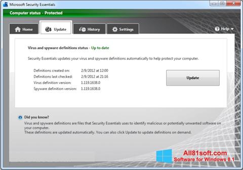 Captură de ecran Microsoft Security Essentials pentru Windows 8.1