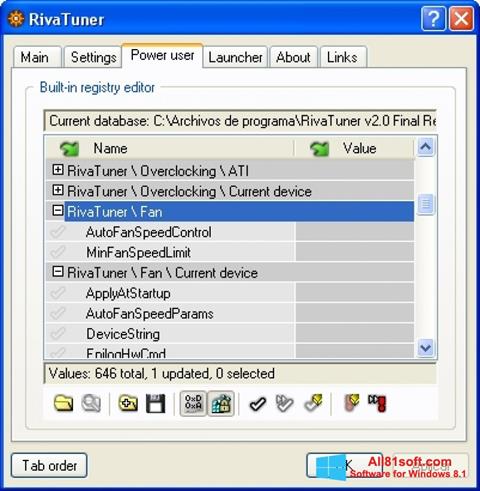 Captură de ecran RivaTuner pentru Windows 8.1