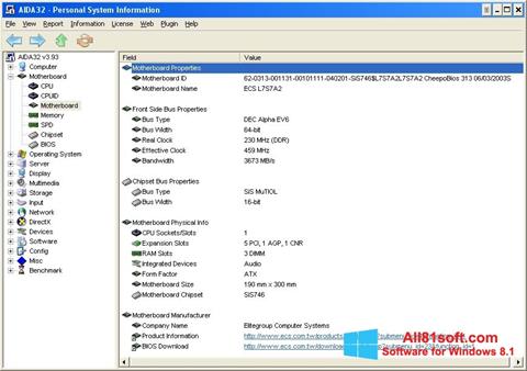 Captură de ecran AIDA32 pentru Windows 8.1