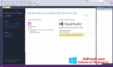 Captură de ecran Microsoft Visual Studio Express pentru Windows 8.1