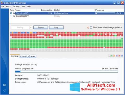 Captură de ecran Auslogics Disk Defrag pentru Windows 8.1