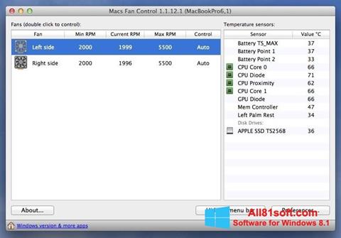 Captură de ecran Macs Fan Control pentru Windows 8.1
