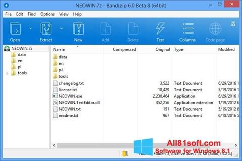 Captură de ecran Bandizip pentru Windows 8.1