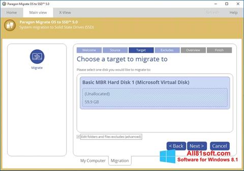 Captură de ecran Paragon Migrate OS to SSD pentru Windows 8.1