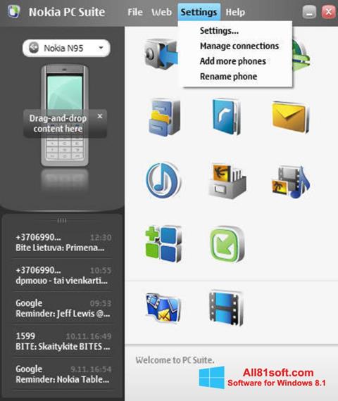 Captură de ecran Nokia PC Suite pentru Windows 8.1