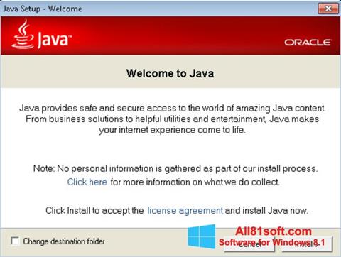 Captură de ecran Java Runtime Environment pentru Windows 8.1